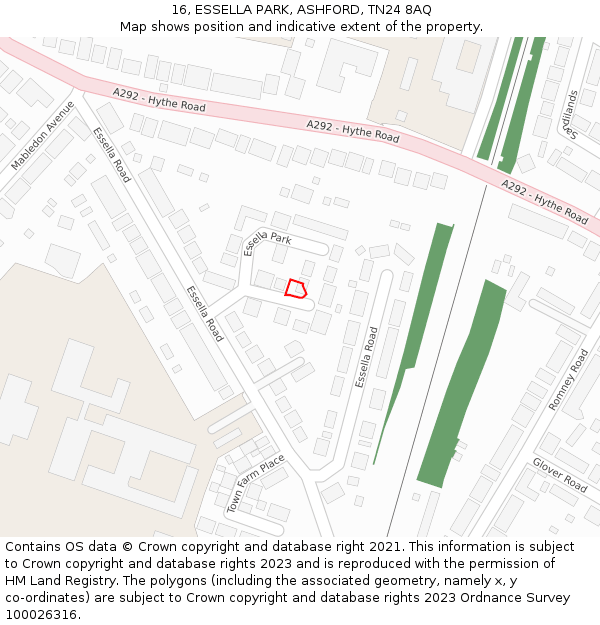 16, ESSELLA PARK, ASHFORD, TN24 8AQ: Location map and indicative extent of plot