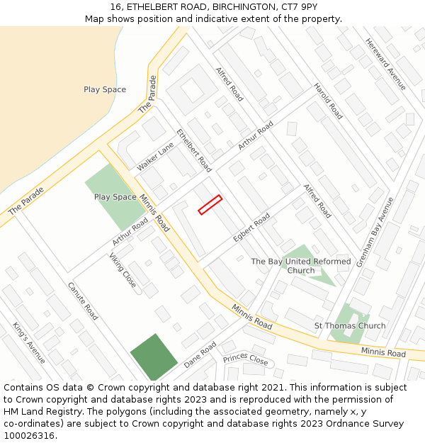 16, ETHELBERT ROAD, BIRCHINGTON, CT7 9PY: Location map and indicative extent of plot