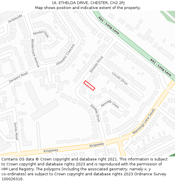 16, ETHELDA DRIVE, CHESTER, CH2 2PJ: Location map and indicative extent of plot