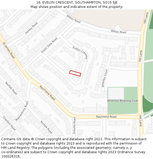 16, EVELYN CRESCENT, SOUTHAMPTON, SO15 5JE: Location map and indicative extent of plot