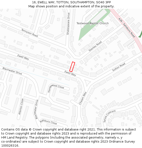 16, EWELL WAY, TOTTON, SOUTHAMPTON, SO40 3PP: Location map and indicative extent of plot