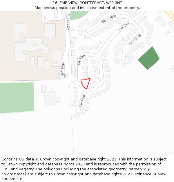 16, FAIR VIEW, PONTEFRACT, WF8 3NT: Location map and indicative extent of plot