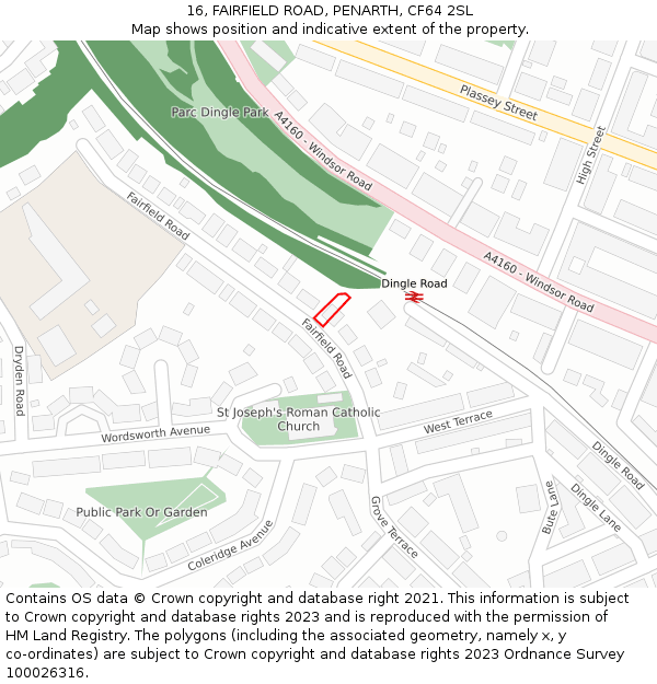 16, FAIRFIELD ROAD, PENARTH, CF64 2SL: Location map and indicative extent of plot