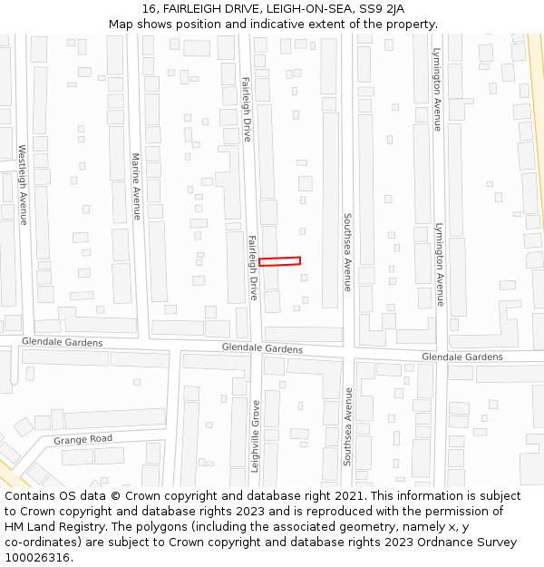 16, FAIRLEIGH DRIVE, LEIGH-ON-SEA, SS9 2JA: Location map and indicative extent of plot