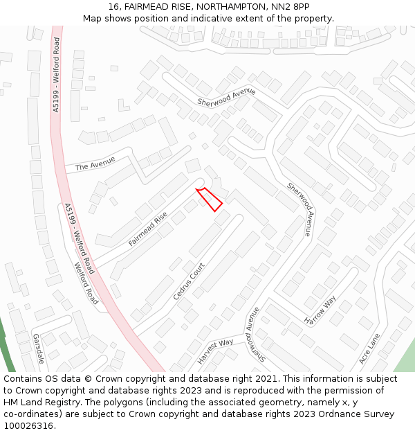 16, FAIRMEAD RISE, NORTHAMPTON, NN2 8PP: Location map and indicative extent of plot
