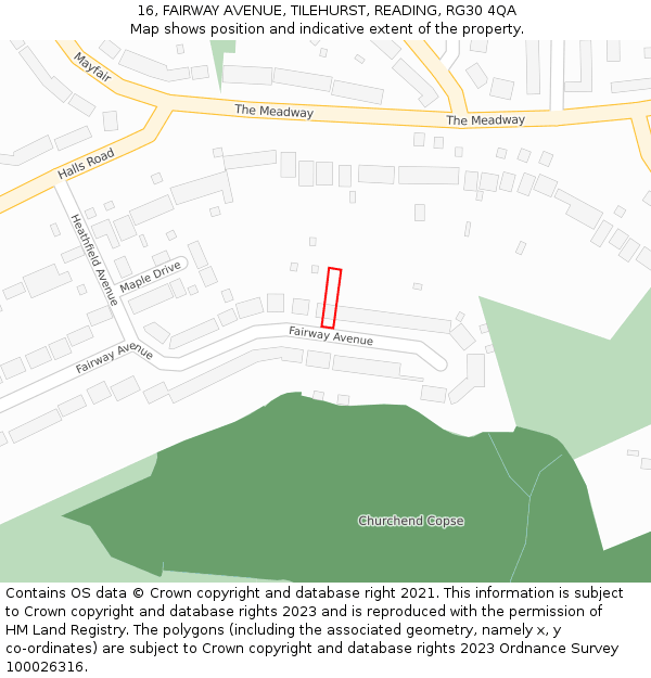 16, FAIRWAY AVENUE, TILEHURST, READING, RG30 4QA: Location map and indicative extent of plot