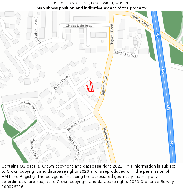 16, FALCON CLOSE, DROITWICH, WR9 7HF: Location map and indicative extent of plot