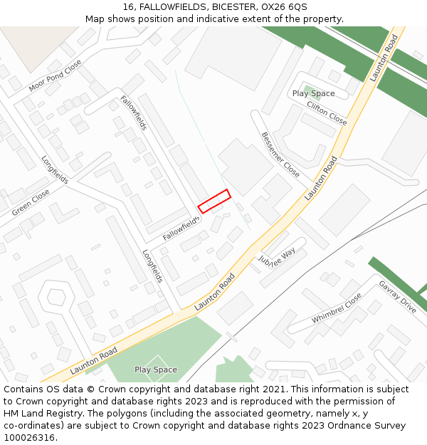 16, FALLOWFIELDS, BICESTER, OX26 6QS: Location map and indicative extent of plot