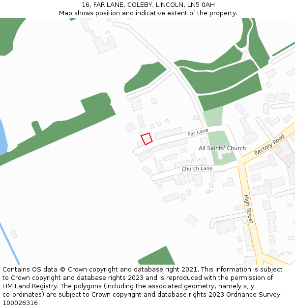 16, FAR LANE, COLEBY, LINCOLN, LN5 0AH: Location map and indicative extent of plot