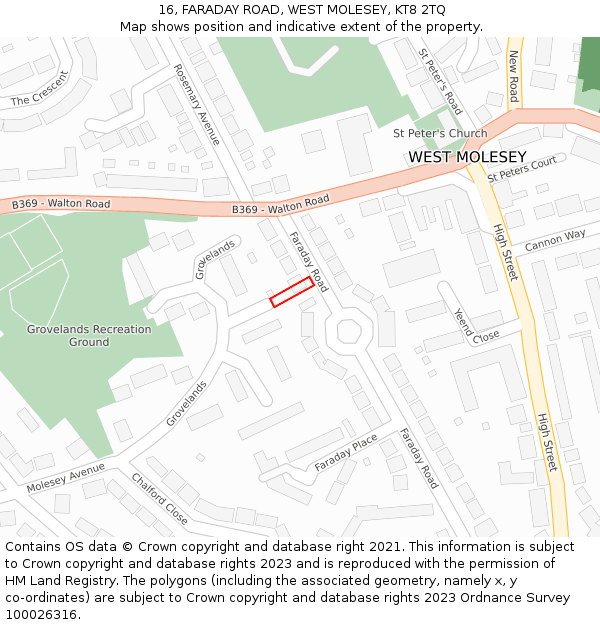 16, FARADAY ROAD, WEST MOLESEY, KT8 2TQ: Location map and indicative extent of plot