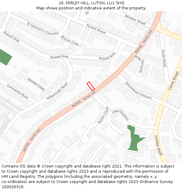 16, FARLEY HILL, LUTON, LU1 5HQ: Location map and indicative extent of plot