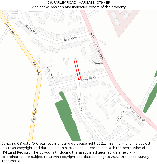 16, FARLEY ROAD, MARGATE, CT9 4EP: Location map and indicative extent of plot