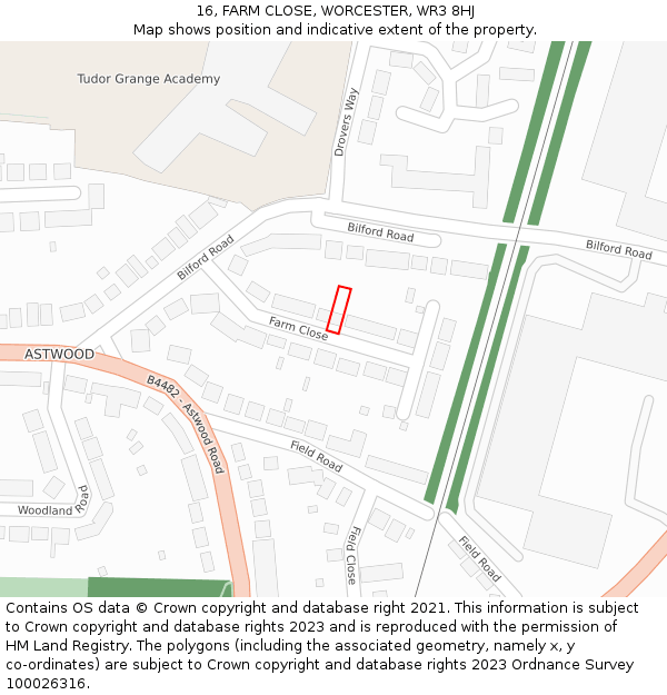16, FARM CLOSE, WORCESTER, WR3 8HJ: Location map and indicative extent of plot