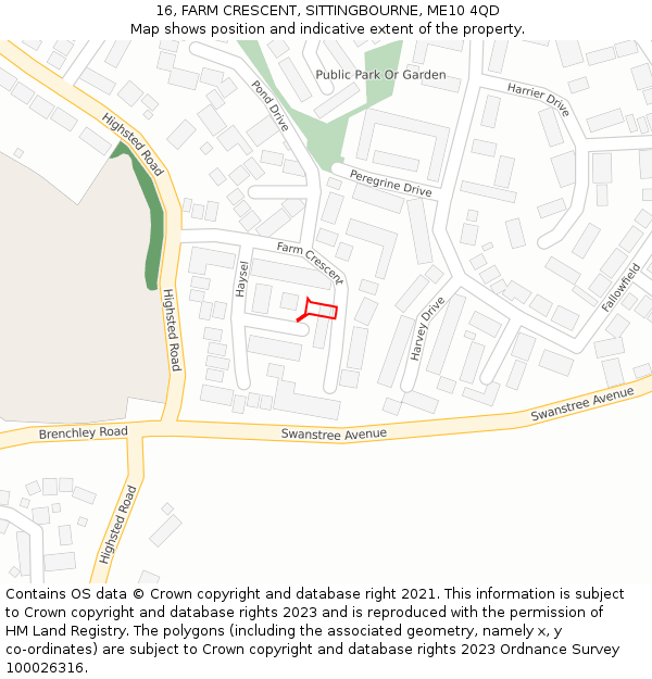 16, FARM CRESCENT, SITTINGBOURNE, ME10 4QD: Location map and indicative extent of plot