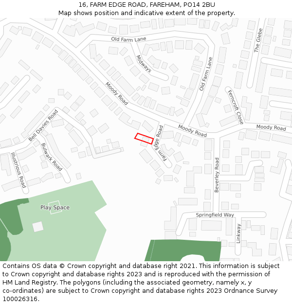 16, FARM EDGE ROAD, FAREHAM, PO14 2BU: Location map and indicative extent of plot