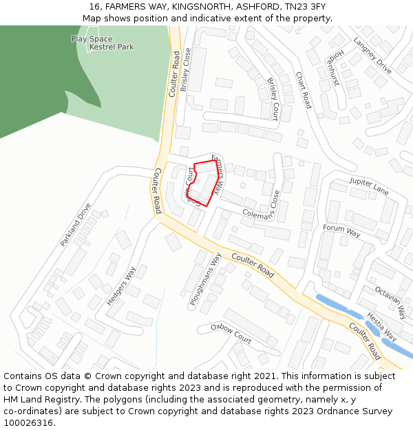 16, FARMERS WAY, KINGSNORTH, ASHFORD, TN23 3FY: Location map and indicative extent of plot