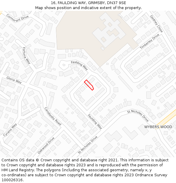 16, FAULDING WAY, GRIMSBY, DN37 9SE: Location map and indicative extent of plot