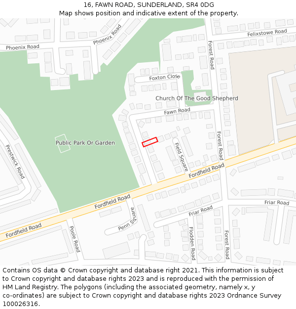 16, FAWN ROAD, SUNDERLAND, SR4 0DG: Location map and indicative extent of plot