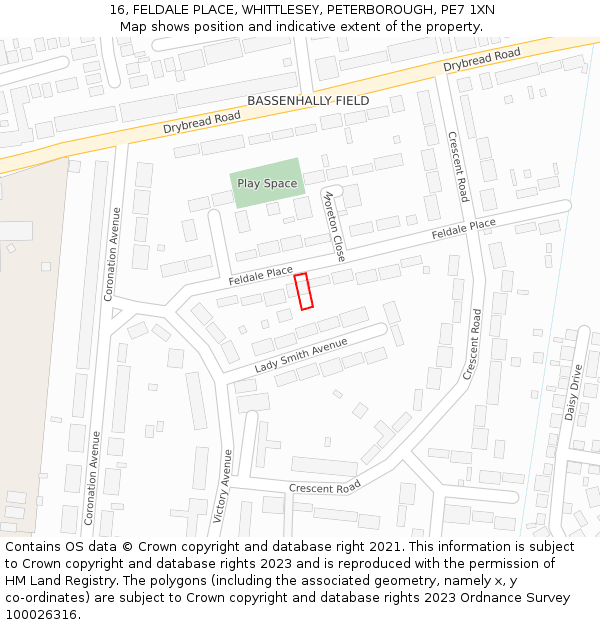 16, FELDALE PLACE, WHITTLESEY, PETERBOROUGH, PE7 1XN: Location map and indicative extent of plot