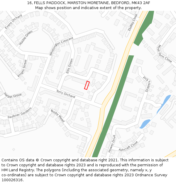 16, FELLS PADDOCK, MARSTON MORETAINE, BEDFORD, MK43 2AF: Location map and indicative extent of plot