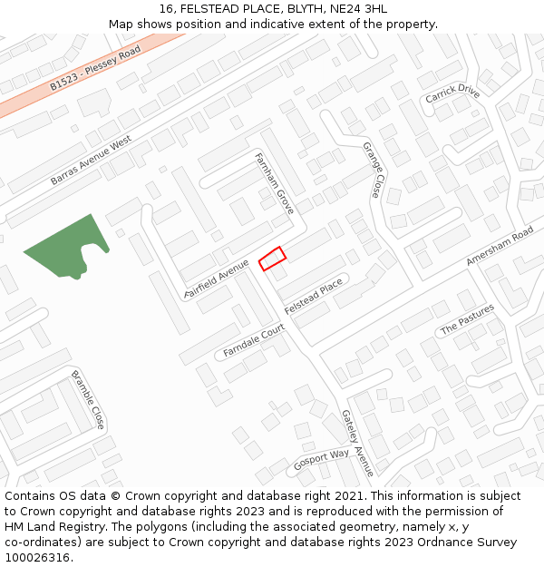 16, FELSTEAD PLACE, BLYTH, NE24 3HL: Location map and indicative extent of plot