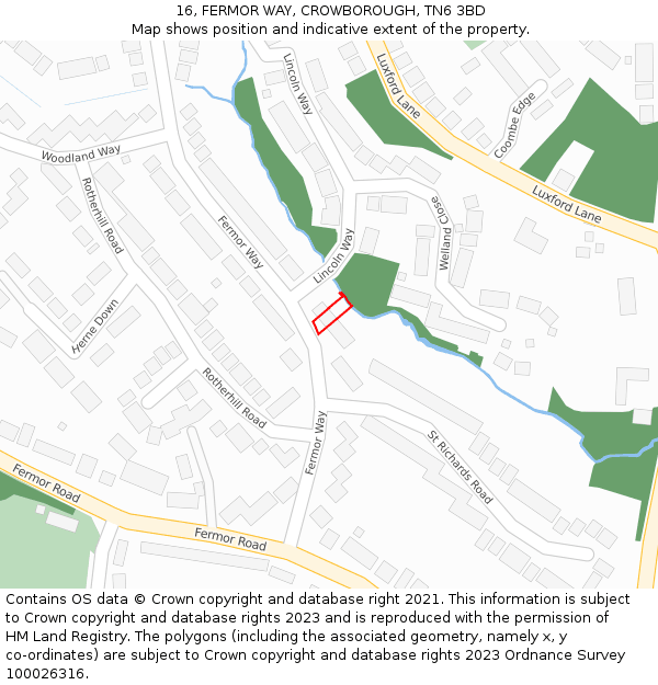 16, FERMOR WAY, CROWBOROUGH, TN6 3BD: Location map and indicative extent of plot