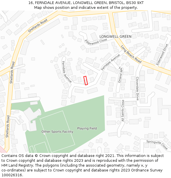 16, FERNDALE AVENUE, LONGWELL GREEN, BRISTOL, BS30 9XT: Location map and indicative extent of plot