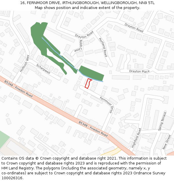 16, FERNMOOR DRIVE, IRTHLINGBOROUGH, WELLINGBOROUGH, NN9 5TL: Location map and indicative extent of plot