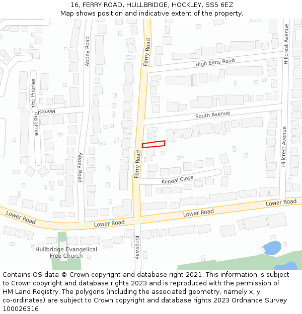 16, FERRY ROAD, HULLBRIDGE, HOCKLEY, SS5 6EZ: Location map and indicative extent of plot