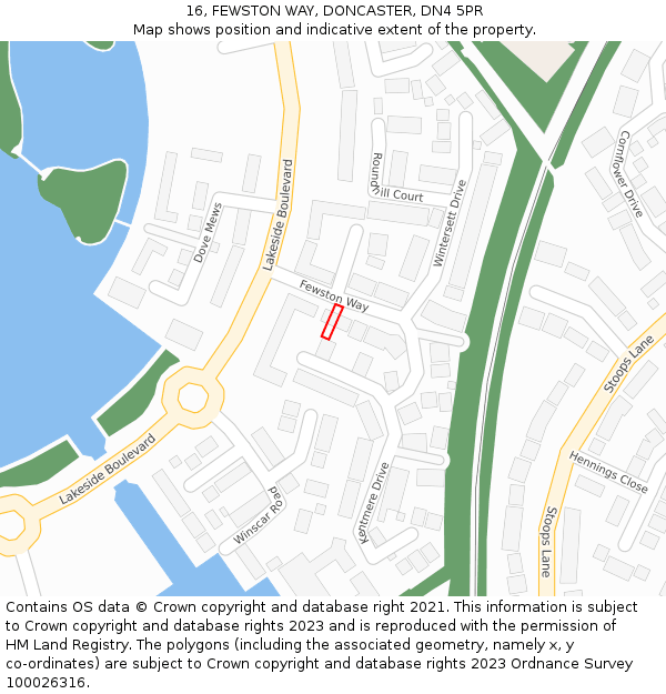 16, FEWSTON WAY, DONCASTER, DN4 5PR: Location map and indicative extent of plot