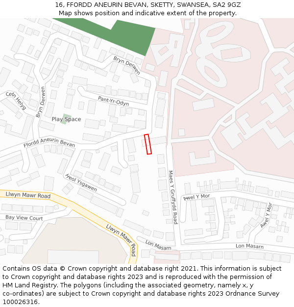 16, FFORDD ANEURIN BEVAN, SKETTY, SWANSEA, SA2 9GZ: Location map and indicative extent of plot