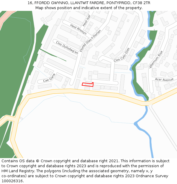 16, FFORDD GWYNNO, LLANTWIT FARDRE, PONTYPRIDD, CF38 2TR: Location map and indicative extent of plot