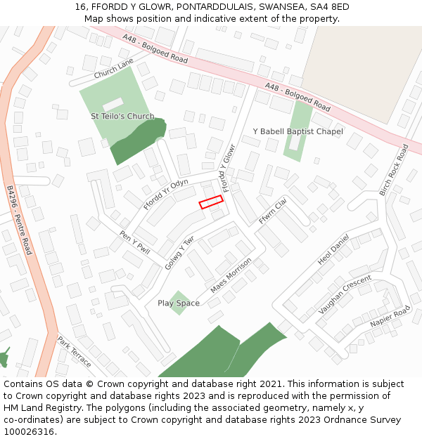 16, FFORDD Y GLOWR, PONTARDDULAIS, SWANSEA, SA4 8ED: Location map and indicative extent of plot