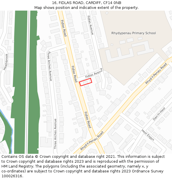 16, FIDLAS ROAD, CARDIFF, CF14 0NB: Location map and indicative extent of plot