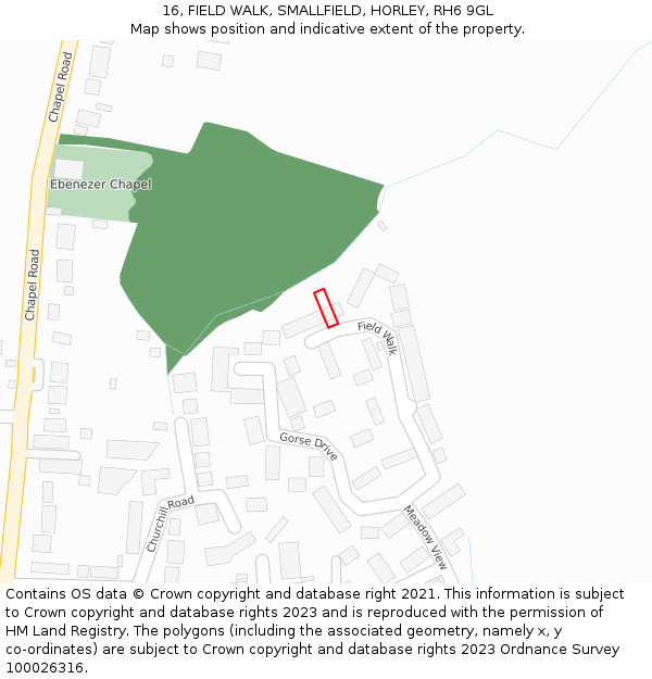 16, FIELD WALK, SMALLFIELD, HORLEY, RH6 9GL: Location map and indicative extent of plot