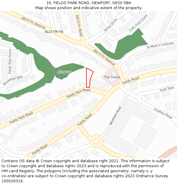 16, FIELDS PARK ROAD, NEWPORT, NP20 5BA: Location map and indicative extent of plot