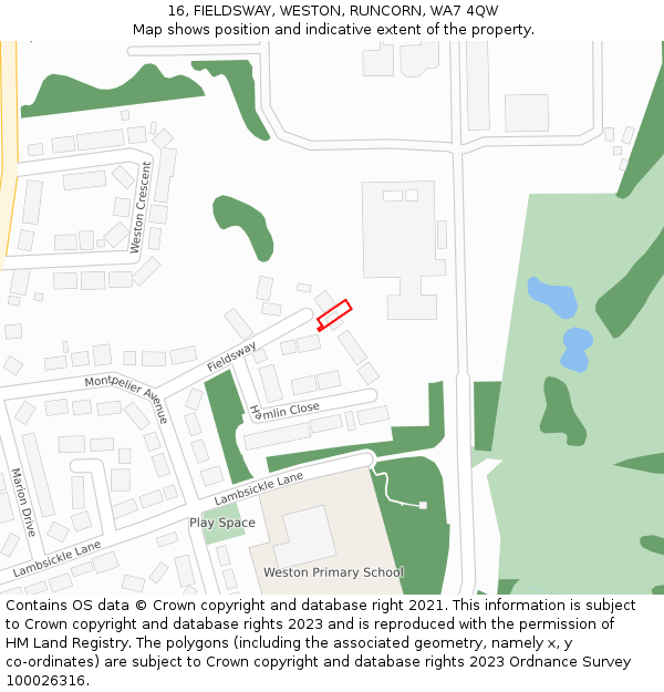 16, FIELDSWAY, WESTON, RUNCORN, WA7 4QW: Location map and indicative extent of plot