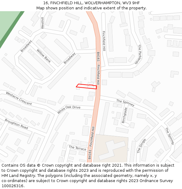 16, FINCHFIELD HILL, WOLVERHAMPTON, WV3 9HF: Location map and indicative extent of plot