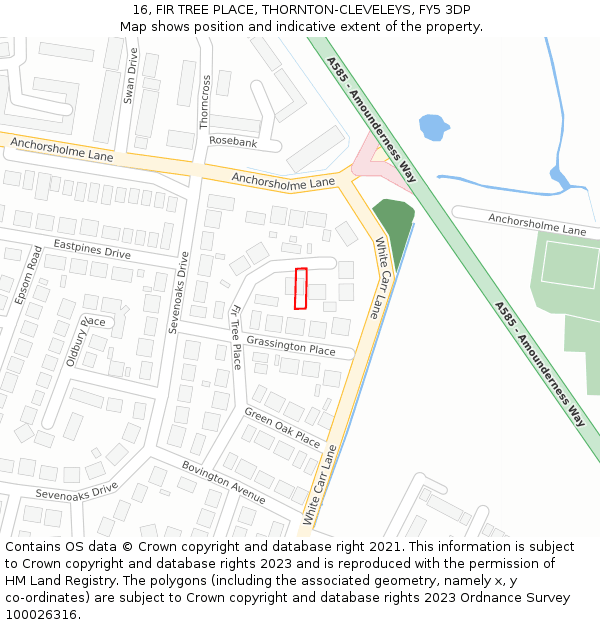 16, FIR TREE PLACE, THORNTON-CLEVELEYS, FY5 3DP: Location map and indicative extent of plot