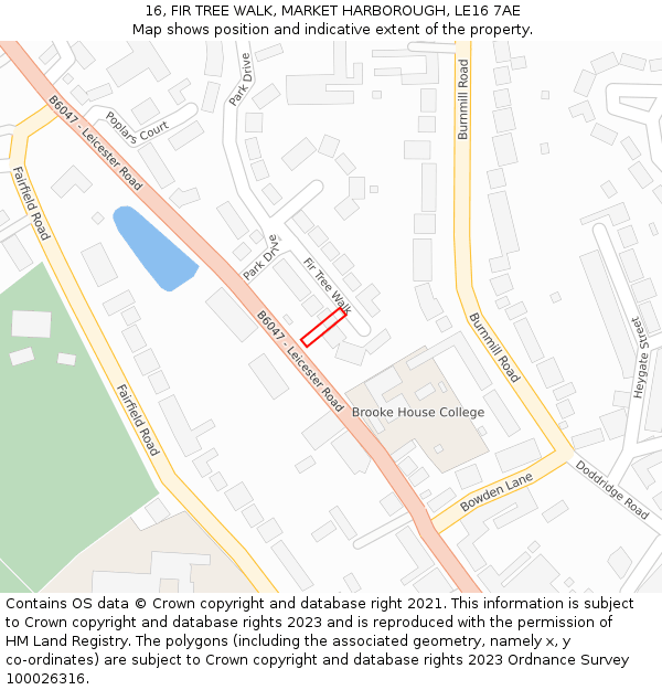 16, FIR TREE WALK, MARKET HARBOROUGH, LE16 7AE: Location map and indicative extent of plot