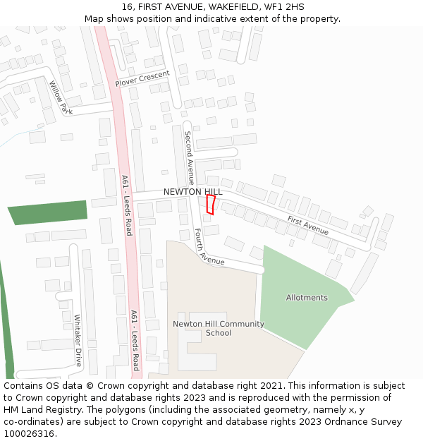 16, FIRST AVENUE, WAKEFIELD, WF1 2HS: Location map and indicative extent of plot