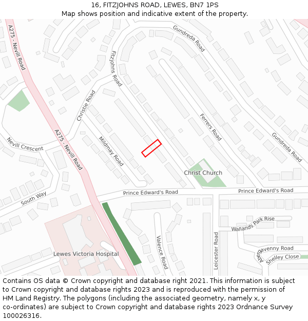 16, FITZJOHNS ROAD, LEWES, BN7 1PS: Location map and indicative extent of plot