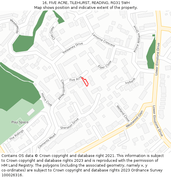 16, FIVE ACRE, TILEHURST, READING, RG31 5WH: Location map and indicative extent of plot