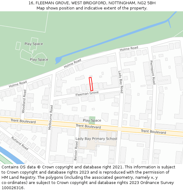 16, FLEEMAN GROVE, WEST BRIDGFORD, NOTTINGHAM, NG2 5BH: Location map and indicative extent of plot