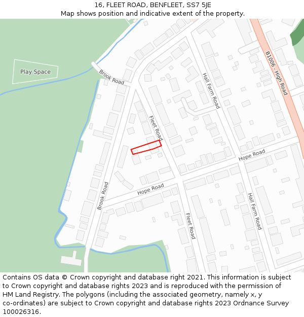 16, FLEET ROAD, BENFLEET, SS7 5JE: Location map and indicative extent of plot