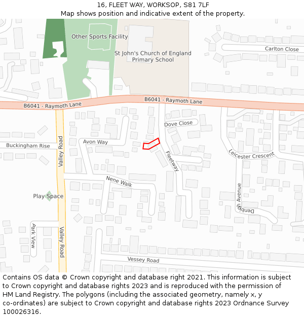 16, FLEET WAY, WORKSOP, S81 7LF: Location map and indicative extent of plot