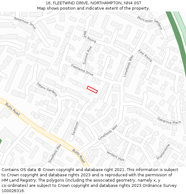 16, FLEETWIND DRIVE, NORTHAMPTON, NN4 0ST: Location map and indicative extent of plot