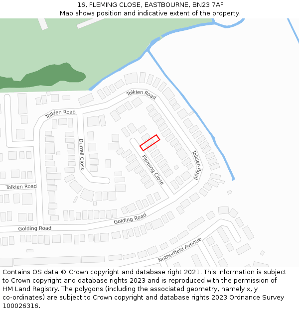 16, FLEMING CLOSE, EASTBOURNE, BN23 7AF: Location map and indicative extent of plot