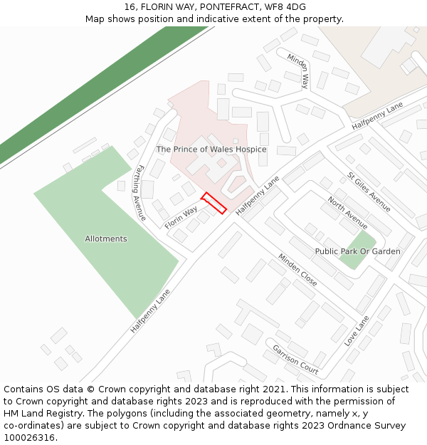 16, FLORIN WAY, PONTEFRACT, WF8 4DG: Location map and indicative extent of plot