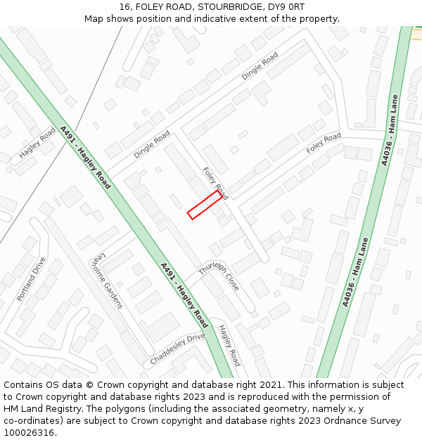 16, FOLEY ROAD, STOURBRIDGE, DY9 0RT: Location map and indicative extent of plot